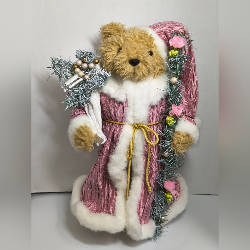 St Nicholas Bear In Velveteen Robe‎ W Staff & Toy Bag Standing Plush Santa Claus